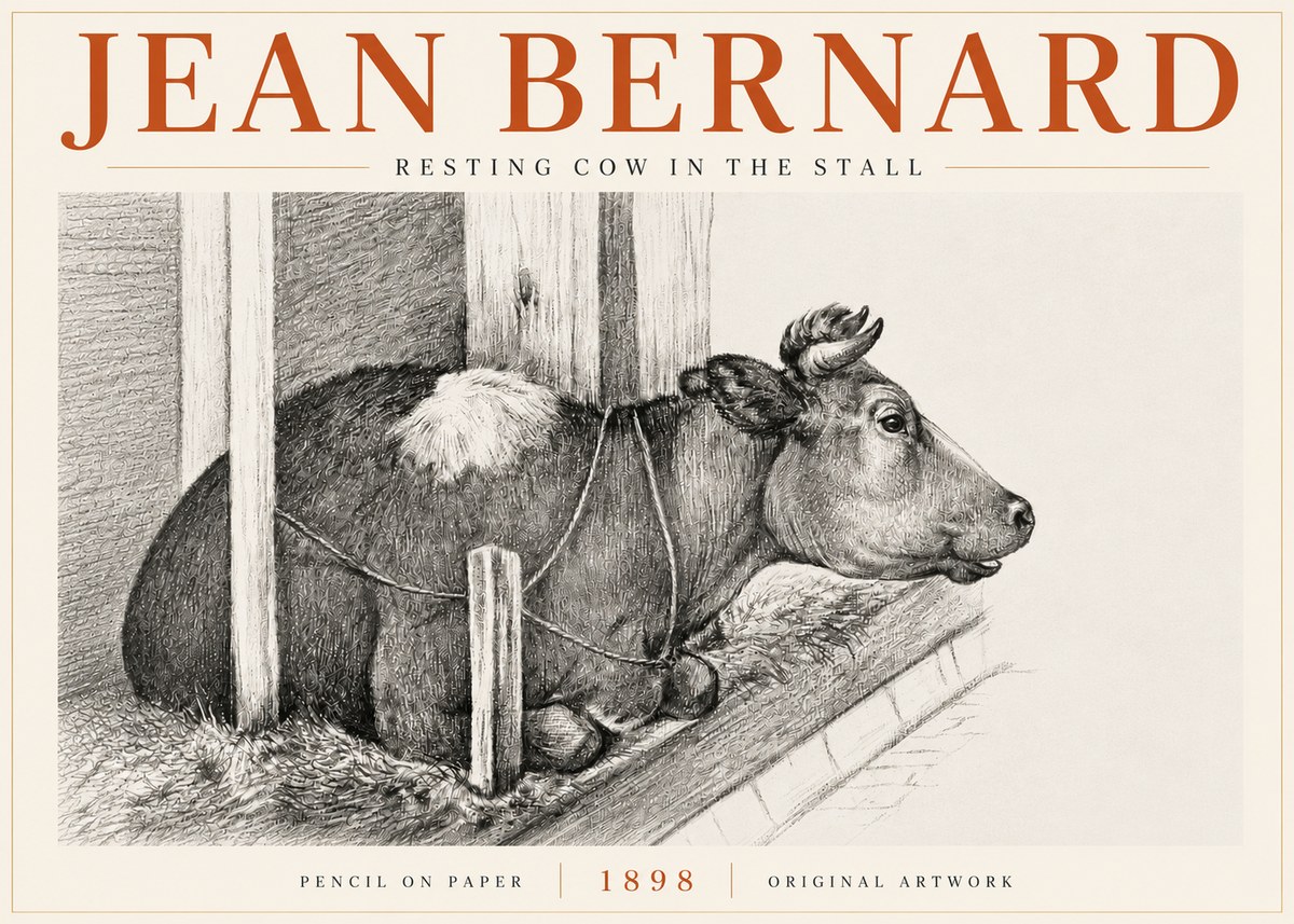 Jean Bernard Resting Cow in the Stall II No6 - Póster