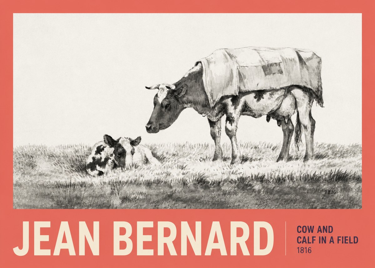 Jean Bernard Cow and Calf in a Field No2 - Póster