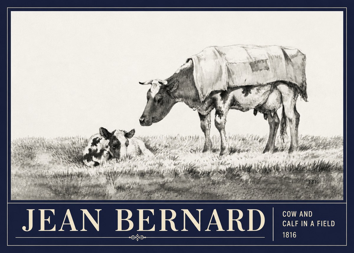 Jean Bernard Cow and Calf in a Field No3 - Póster