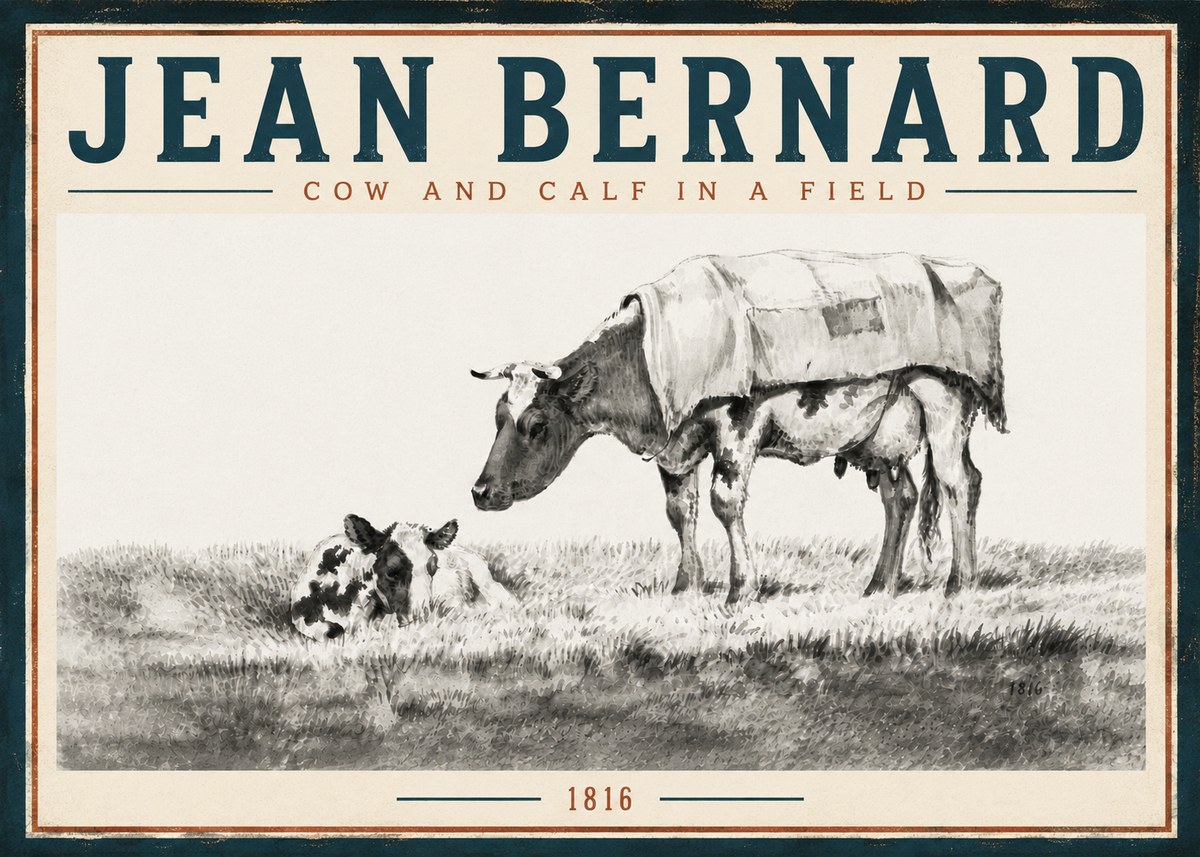 Jean Bernard Cow and Calf in a Field No5 - Póster