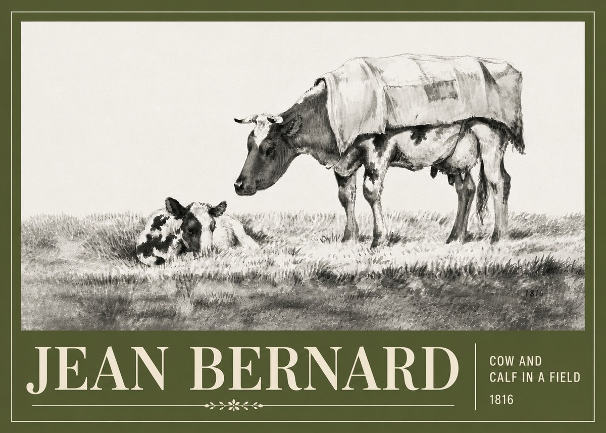 Jean Bernard Cow and Calf in a Field No6 - Póster