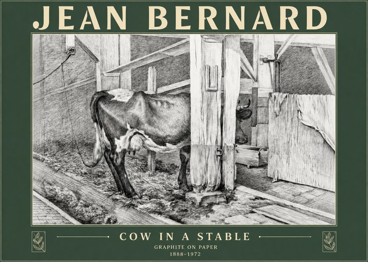 Jean Bernard Cow in a Stable No3 - Póster