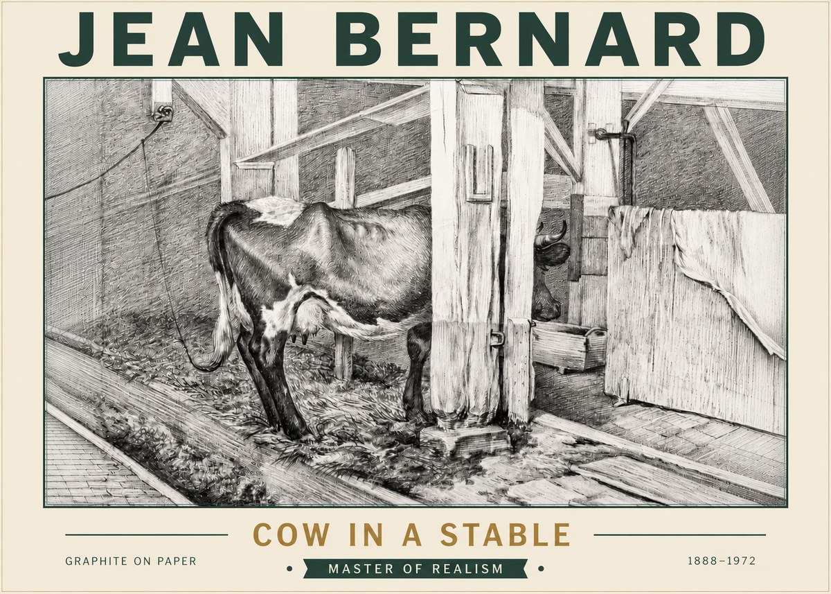 Jean Bernard Cow in a Stable No5 - Póster