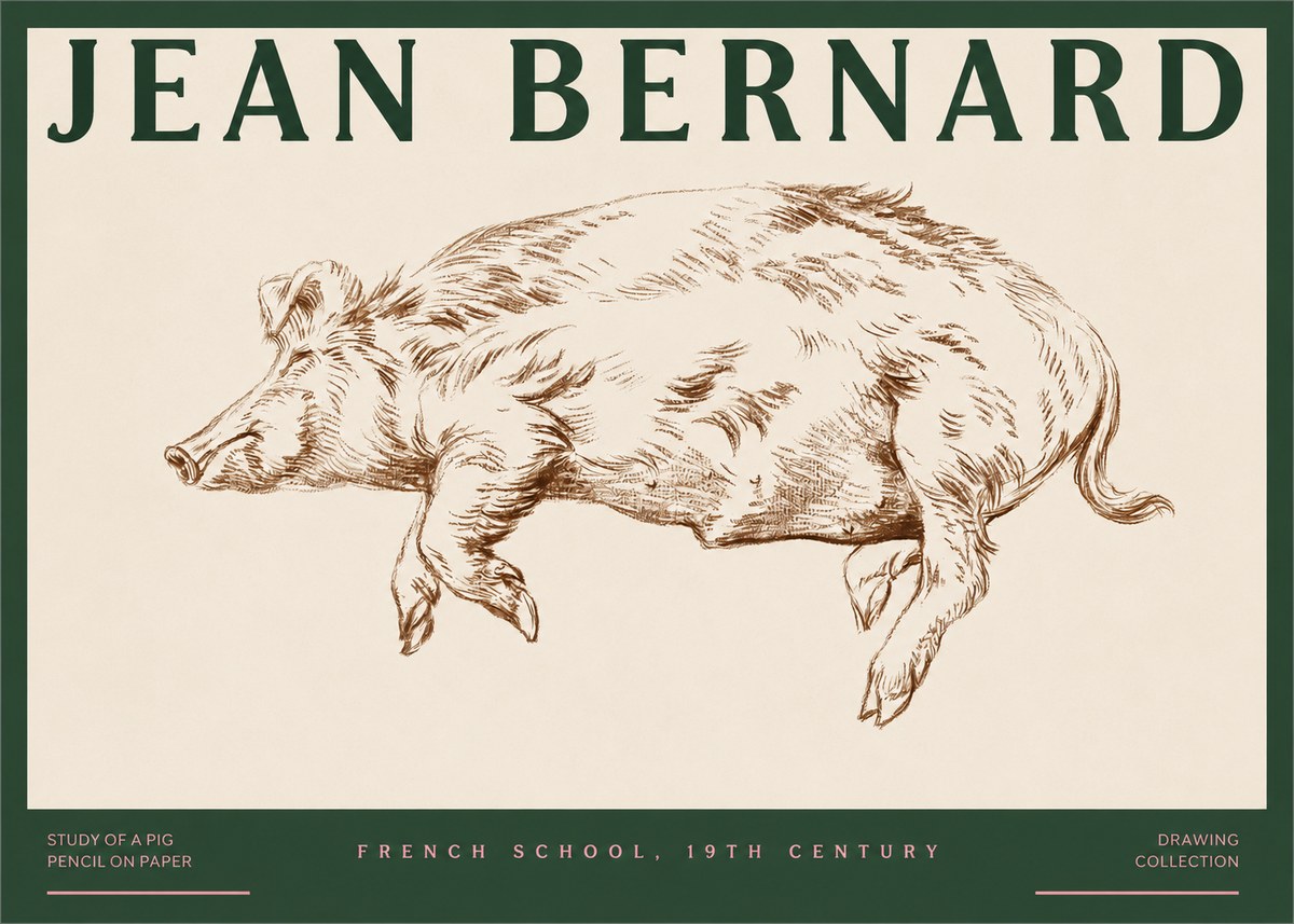 Jean Bernard Study of a Pig II No2 - Póster