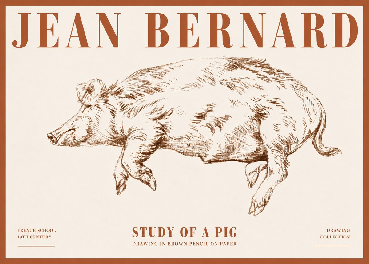 Jean Bernard Study of a Pig II No4 - Póster