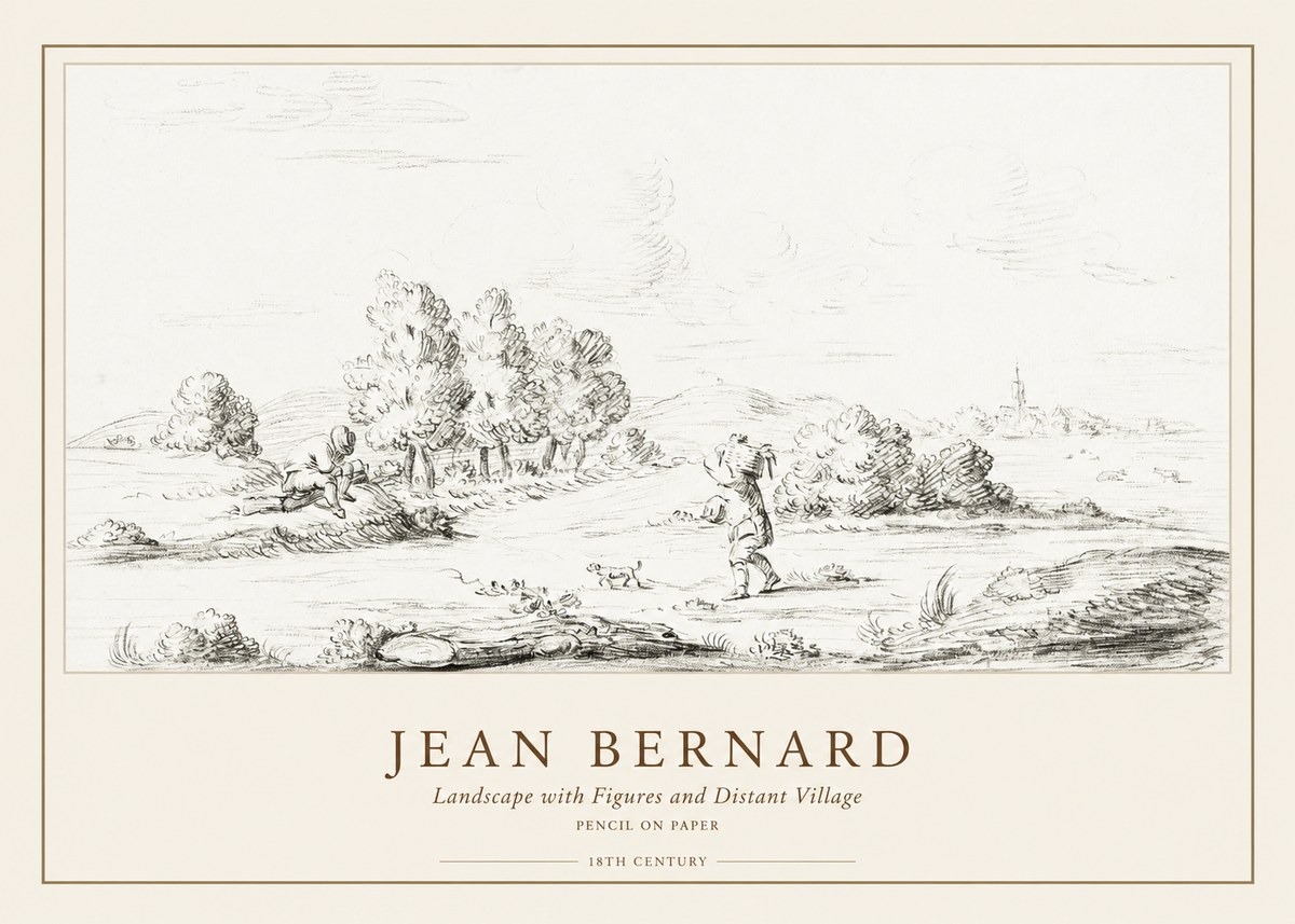 Jean Bernard Landscape with Figures and Distant Village No1 - Póster