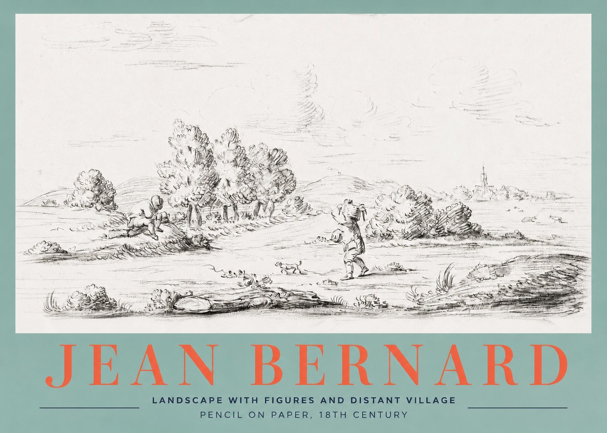 Jean Bernard Landscape with Figures and Distant Village No2 - Póster