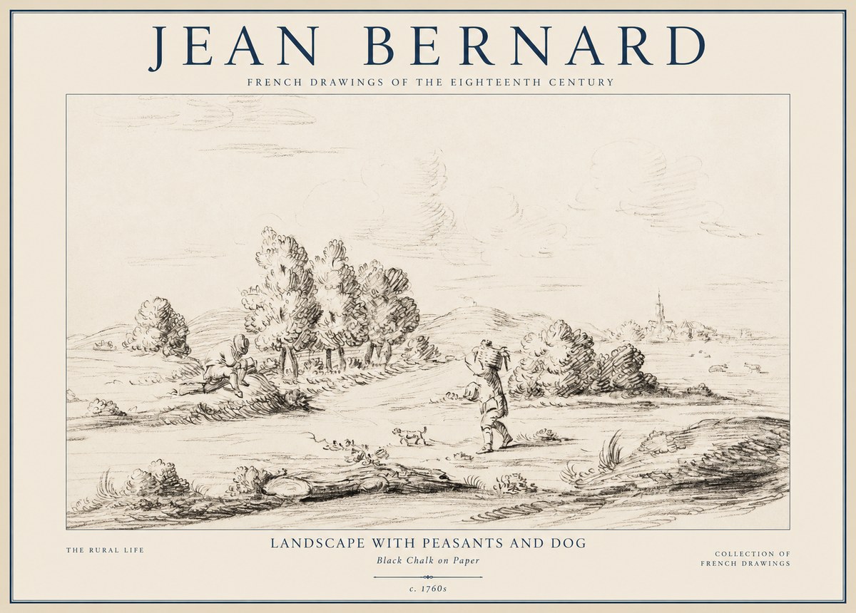 Jean Bernard Landscape with Figures and Distant Village No4 - Póster