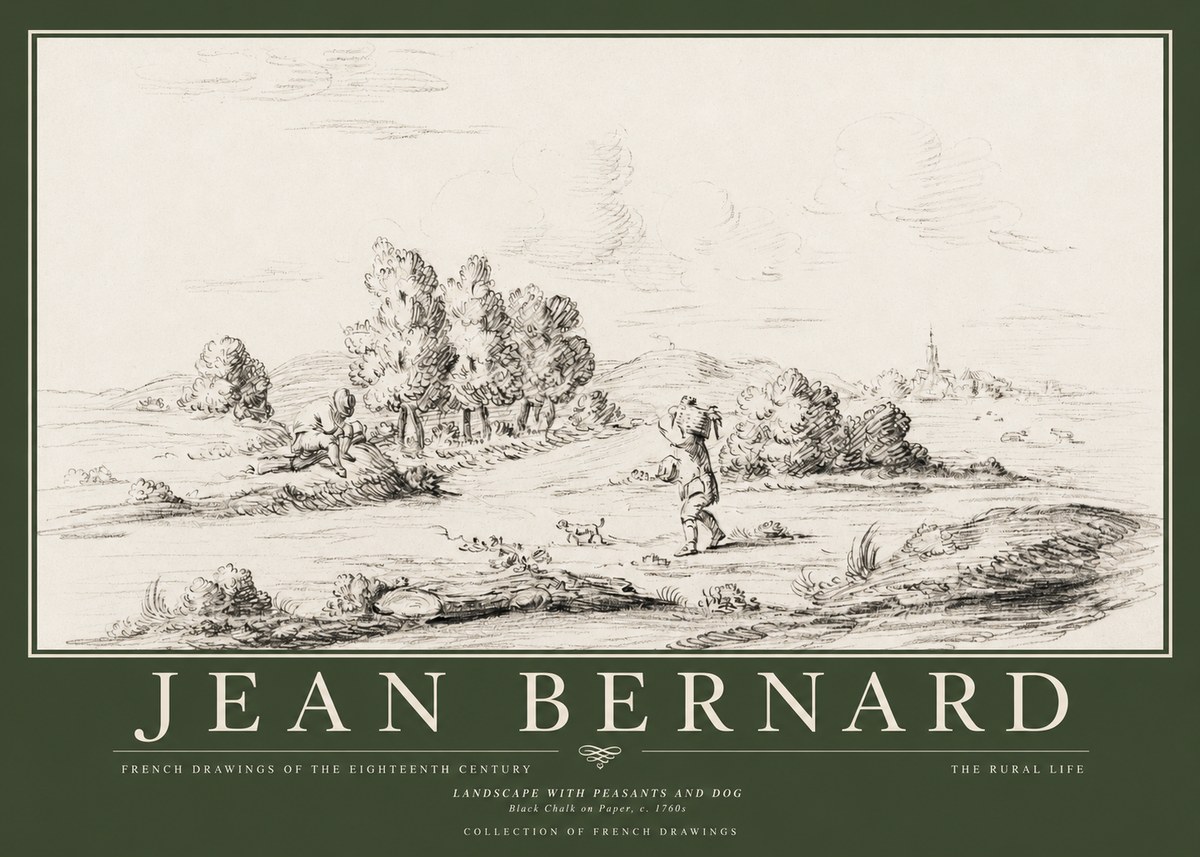 Jean Bernard Landscape with Figures and Distant Village No5 - Póster