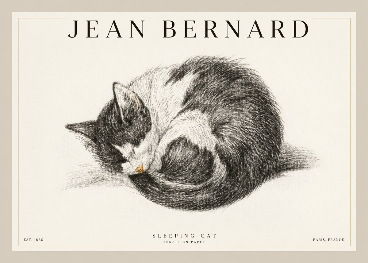 Jean Bernard Sleeping Cat VIII No2 - Póster