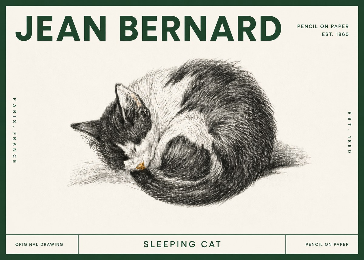 Jean Bernard Sleeping Cat VIII No4 - Póster