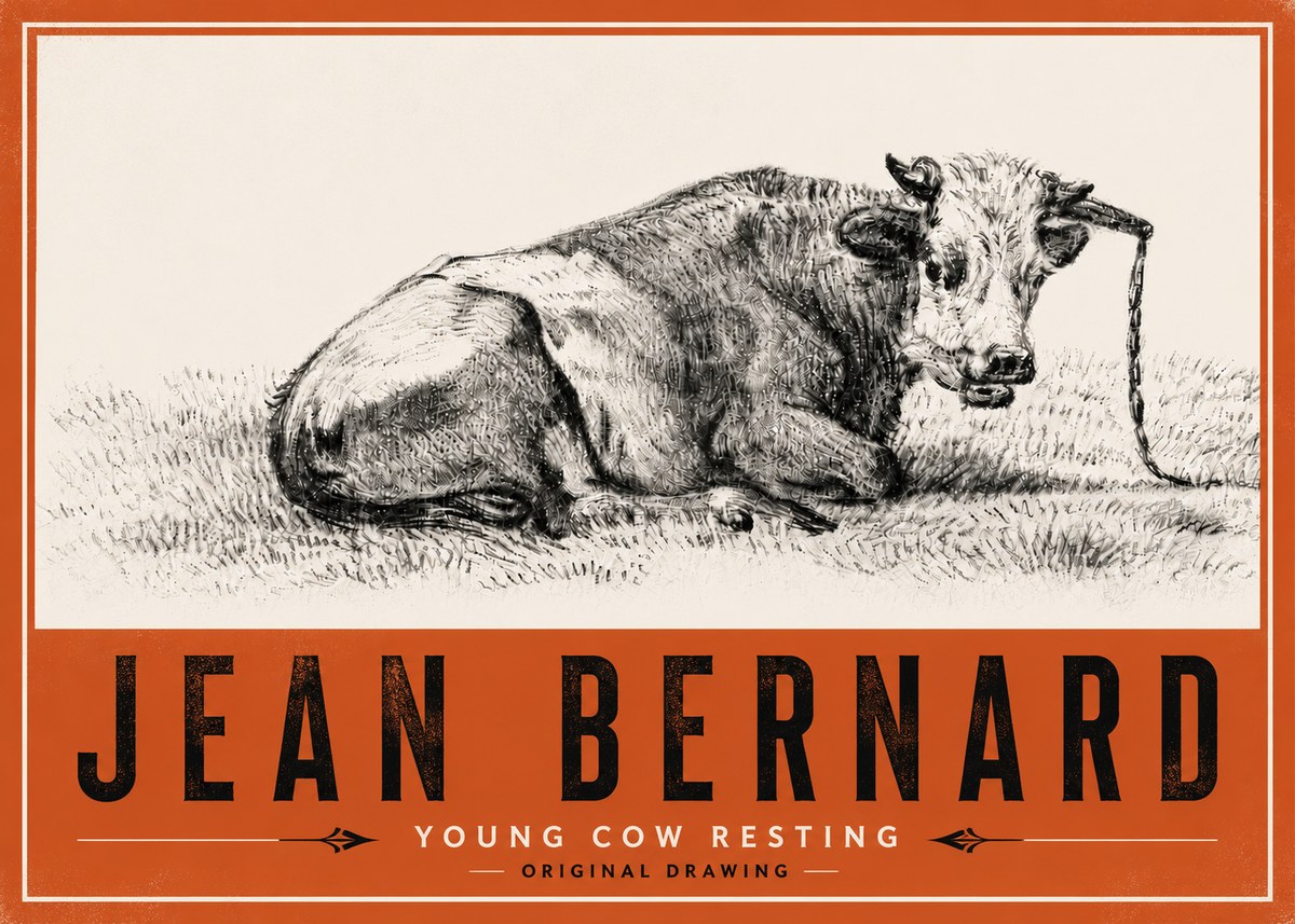 Jean Bernard Young Cow Resting No6 - Póster