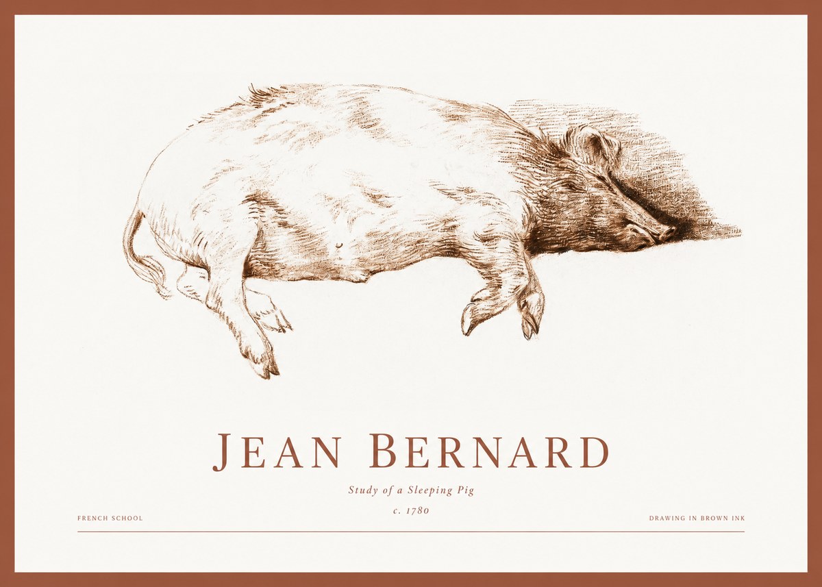 Jean Bernard Study of a Sleeping Pig No1 - Póster