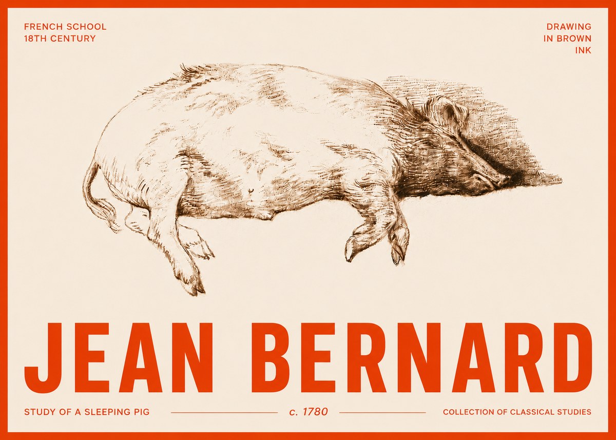 Jean Bernard Study of a Sleeping Pig No5 - Póster