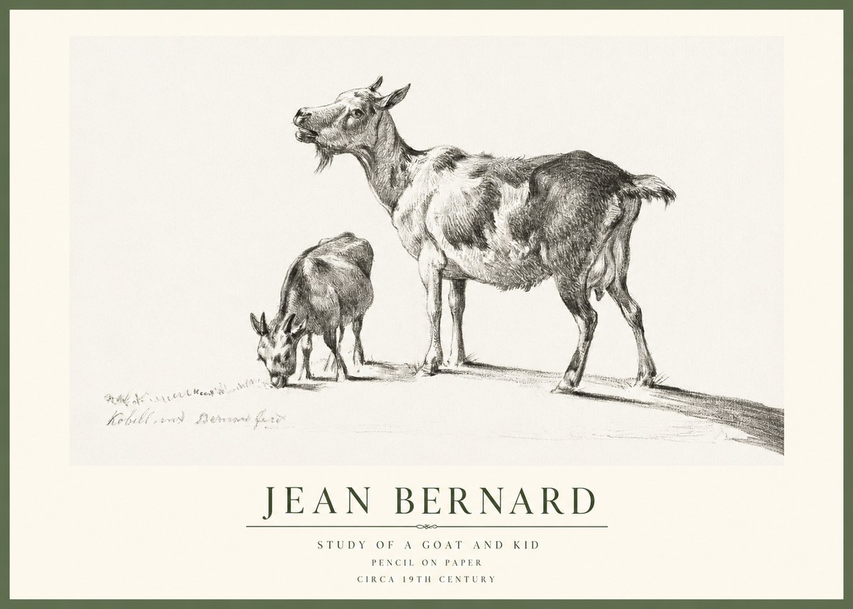 Jean Bernard Study of a Goat and Kid No1 - Póster