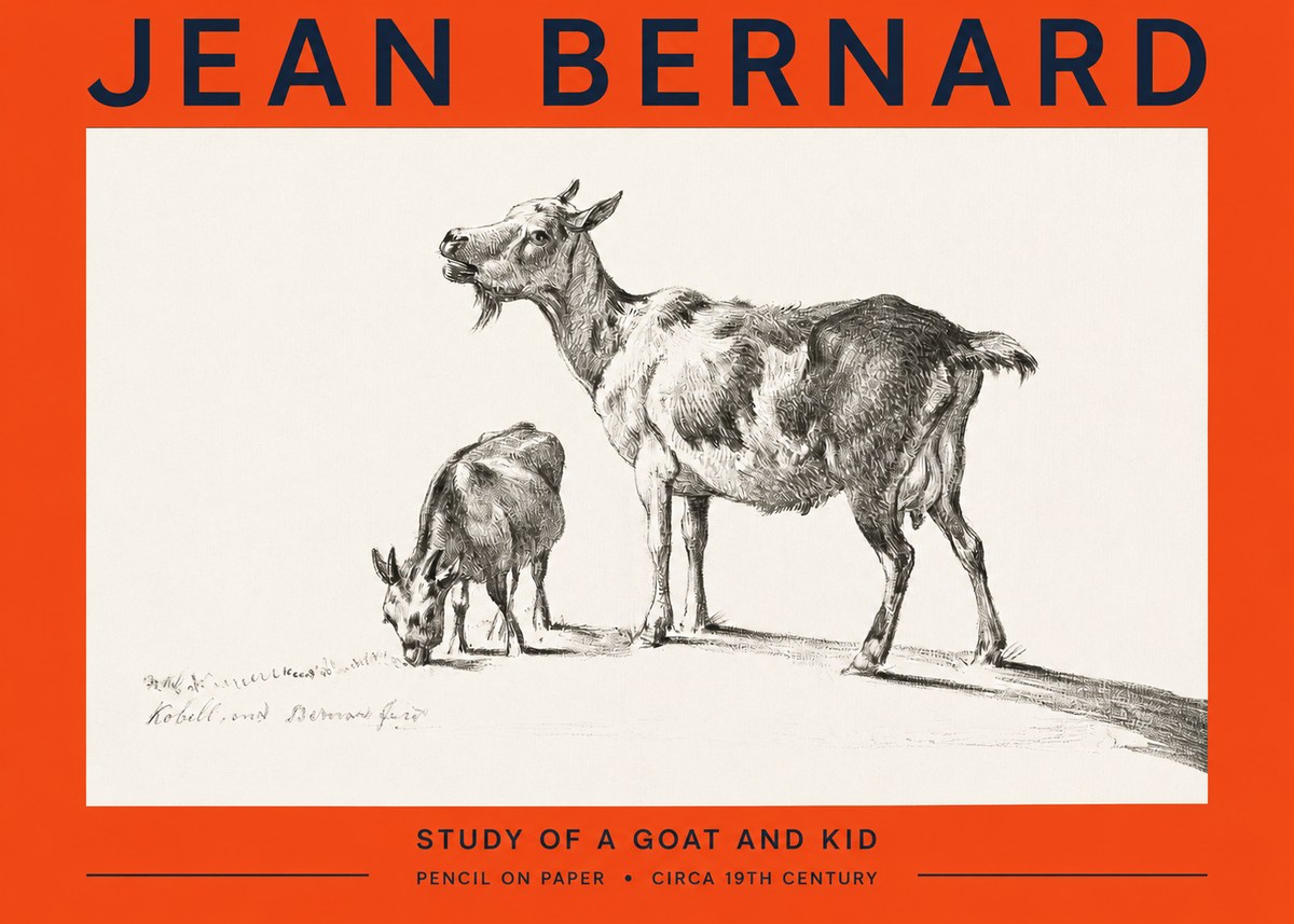 Jean Bernard Study of a Goat and Kid No2 - Póster