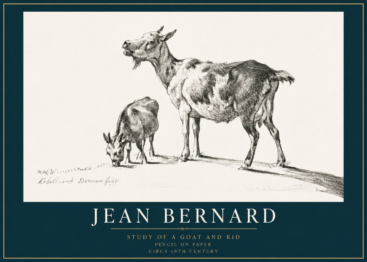 Jean Bernard Study of a Goat and Kid No3 - Póster