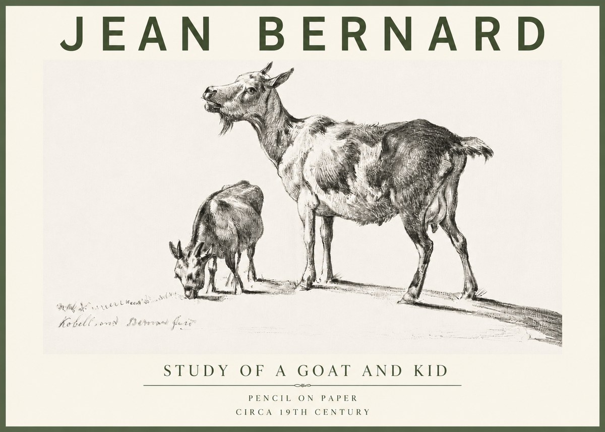 Jean Bernard Study of a Goat and Kid No4 - Póster