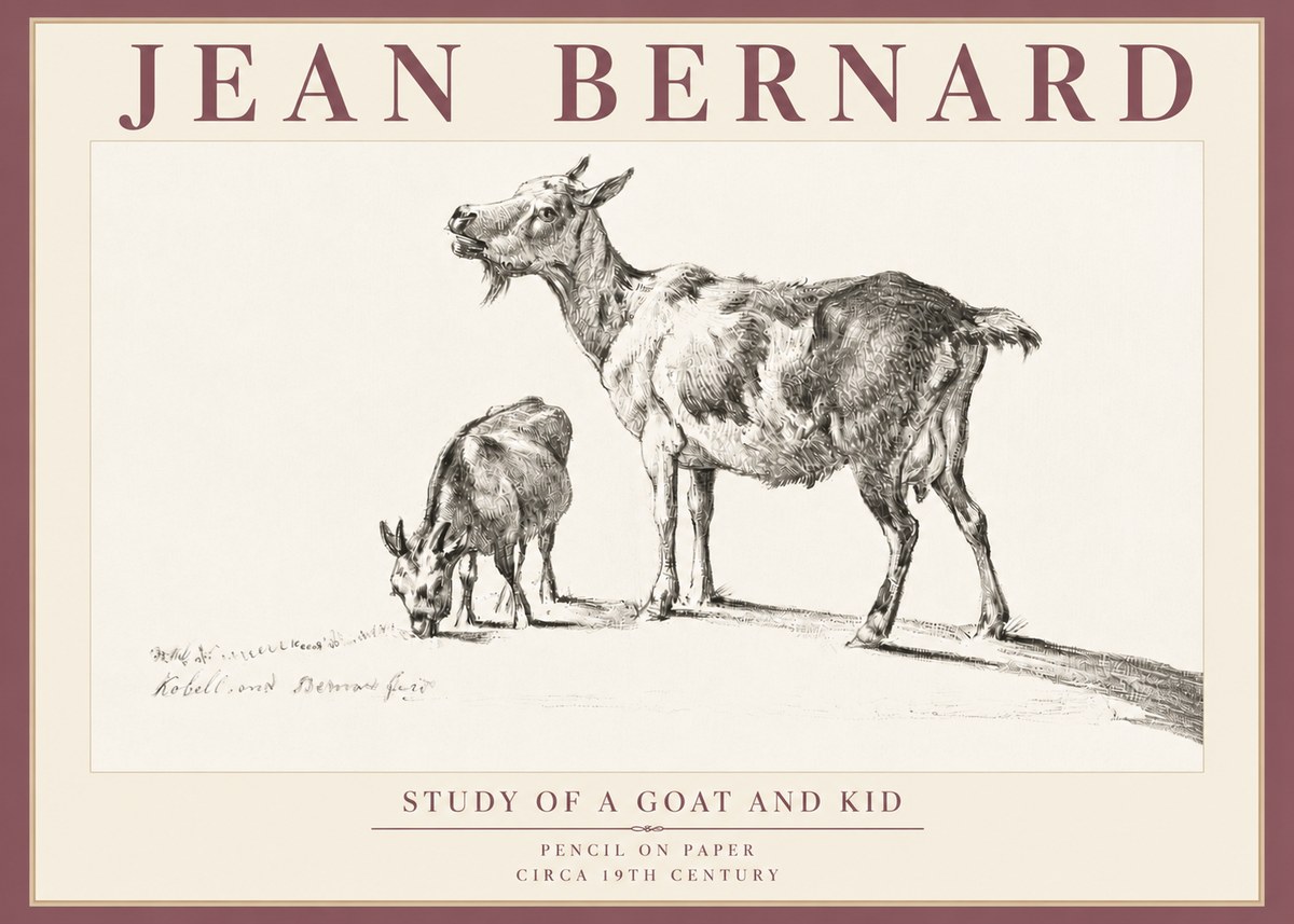 Jean Bernard Study of a Goat and Kid No5 - Póster