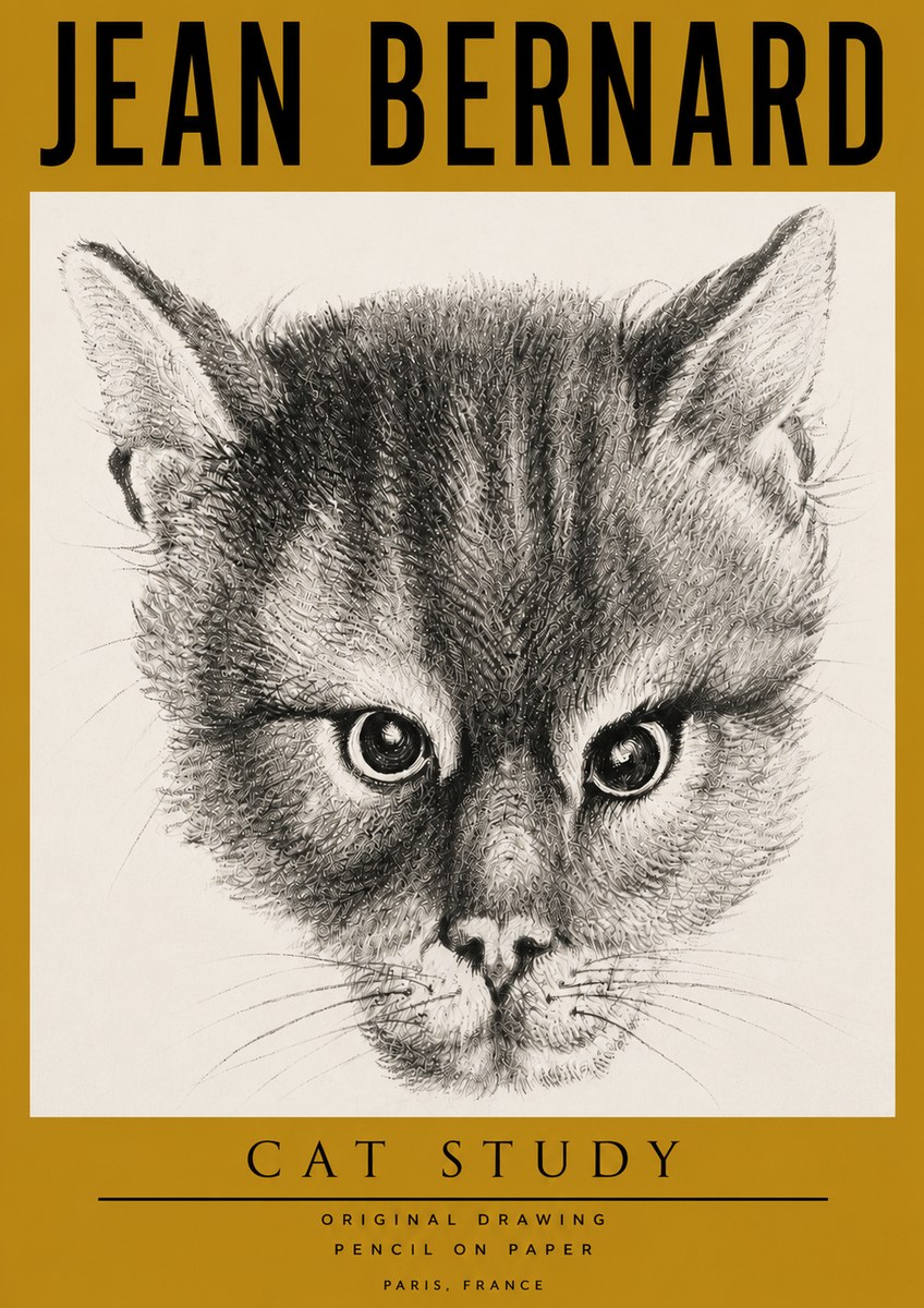 Jean Bernard Cat Study. Original Drawing No4 - Póster