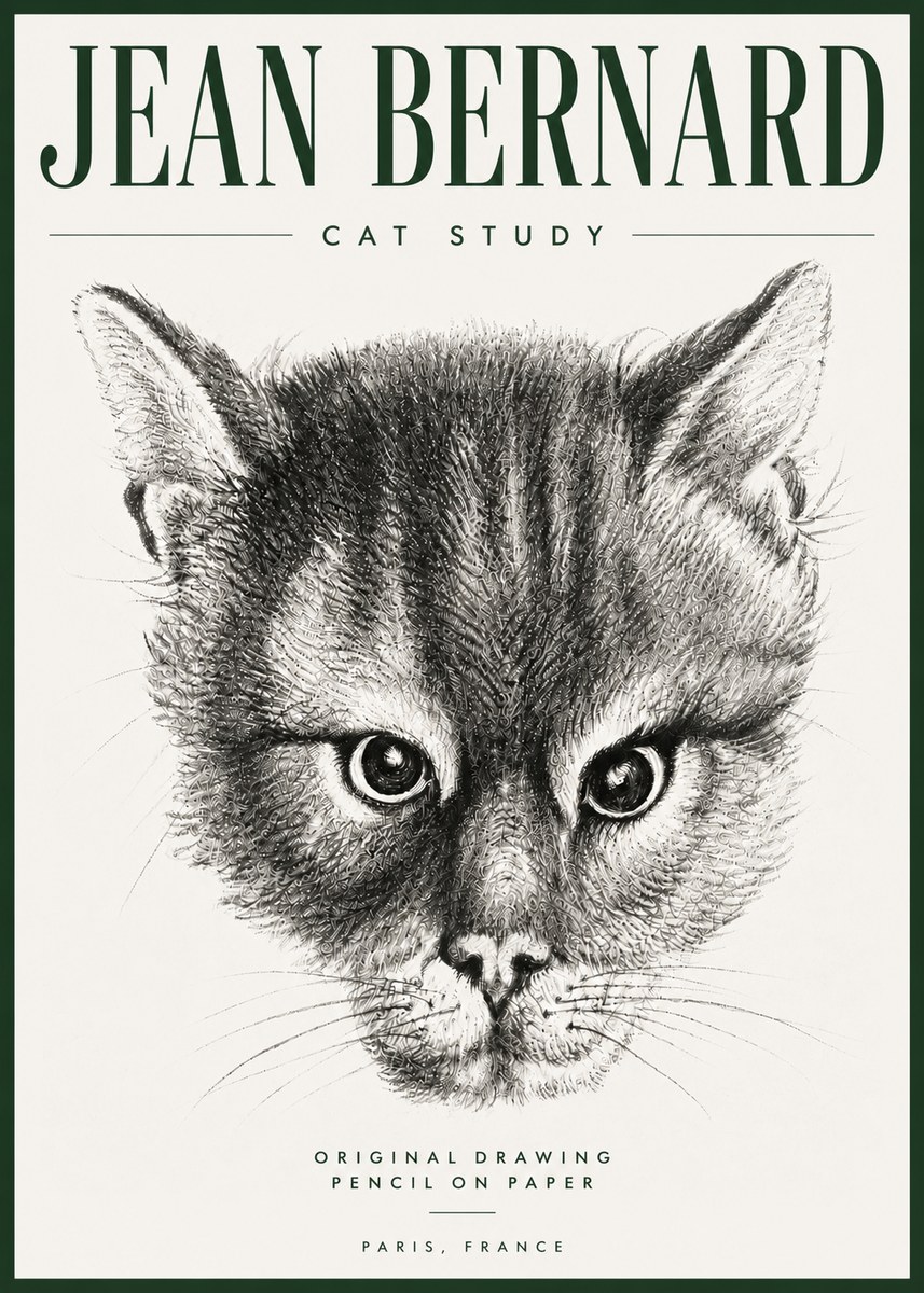 Jean Bernard Cat Study. Original Drawing No5 - Póster