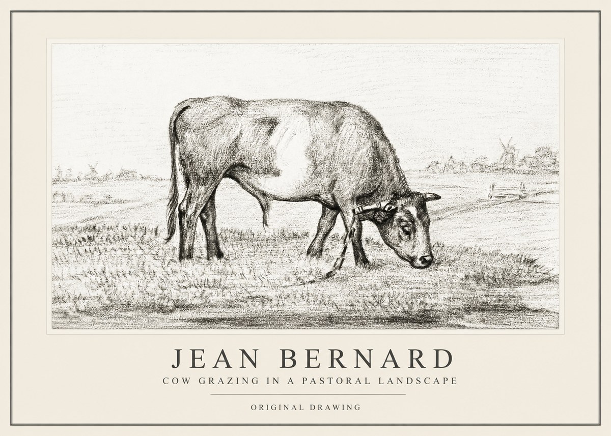 Jean Bernard Cow Grazing in a Pastoral Landscape No1 - Póster