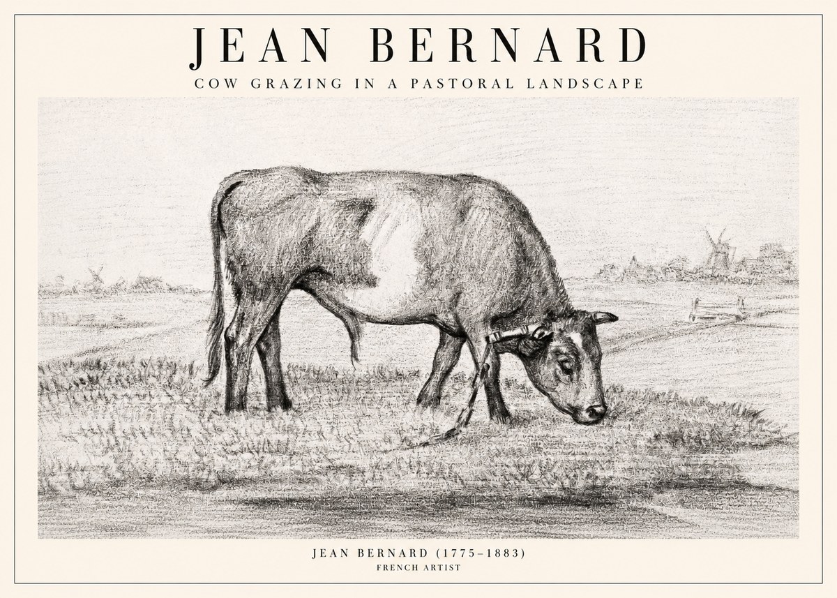 Jean Bernard Cow Grazing in a Pastoral Landscape No2 - Póster