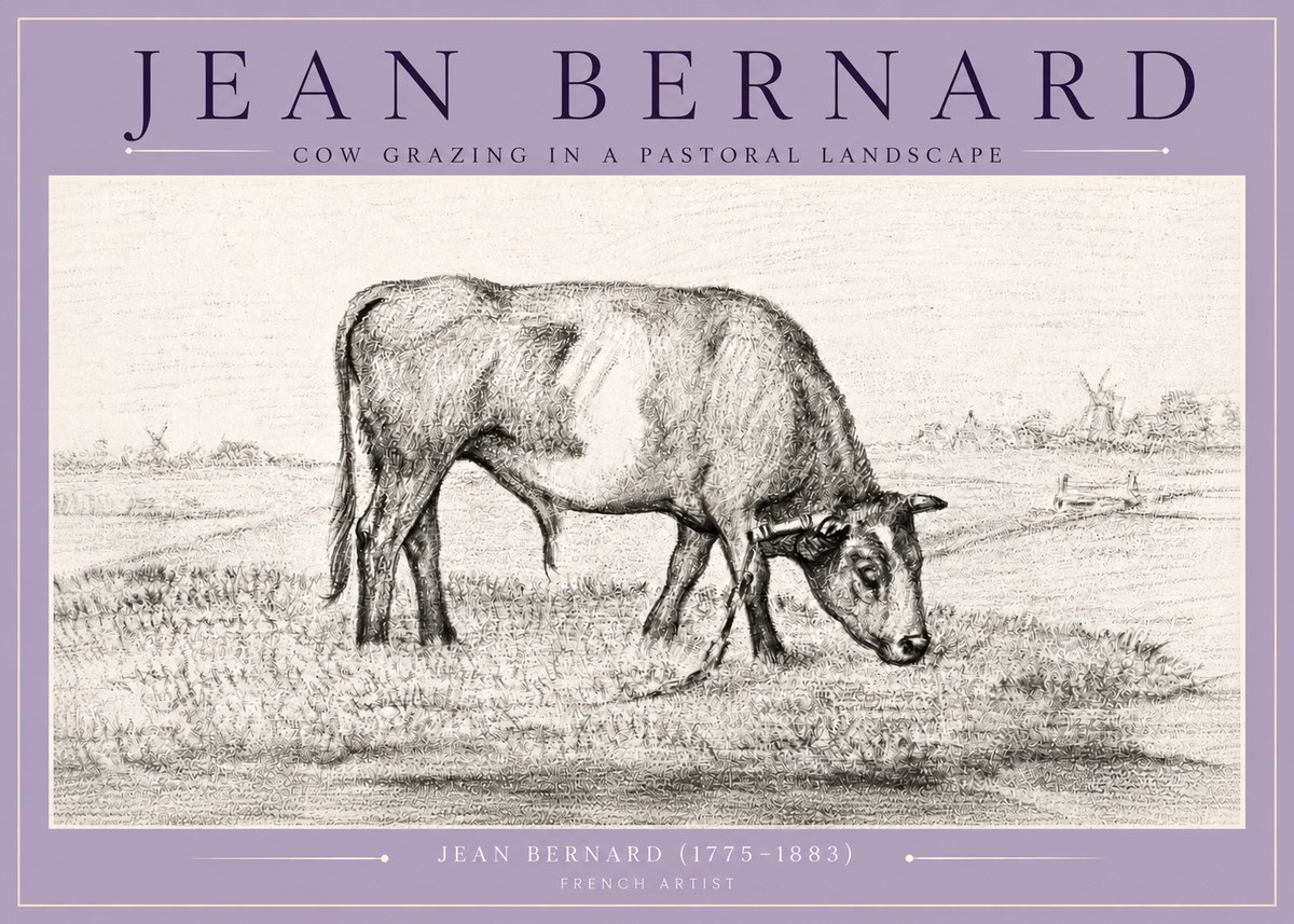 Jean Bernard Cow Grazing in a Pastoral Landscape No4 - Póster