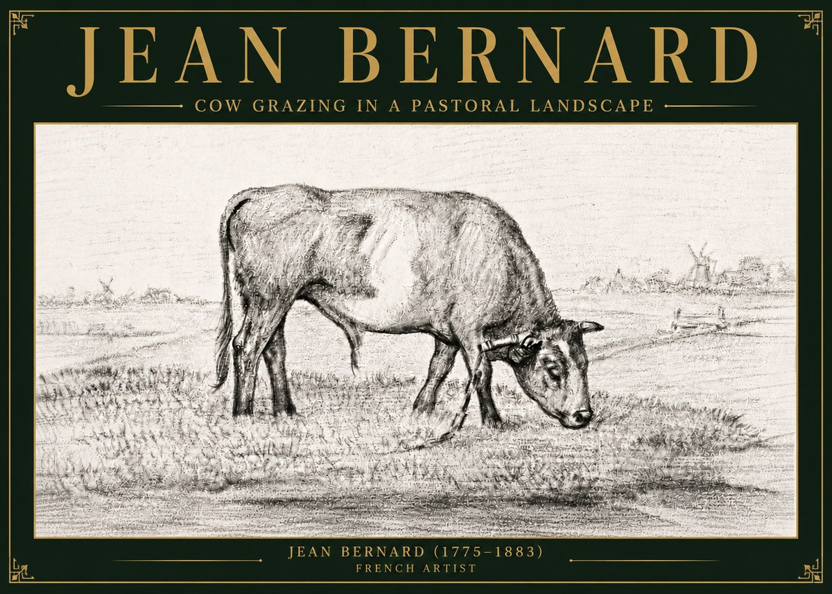 Jean Bernard Cow Grazing in a Pastoral Landscape No6 - Póster
