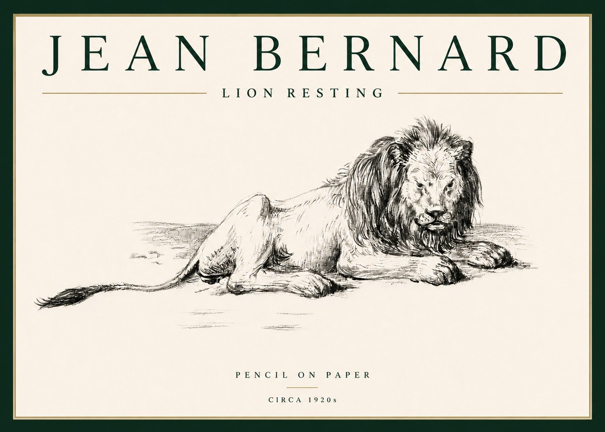 Jean Bernard Lion Resting No4 - Póster