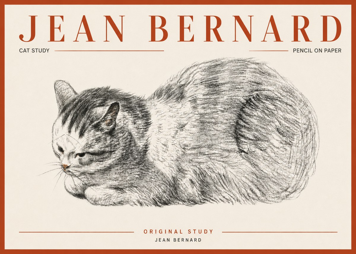 Jean Bernard Cat Study X No5 - Póster