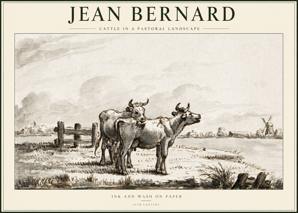 Jean Bernard Cattle in a Pastoral Landscape No1 - Póster
