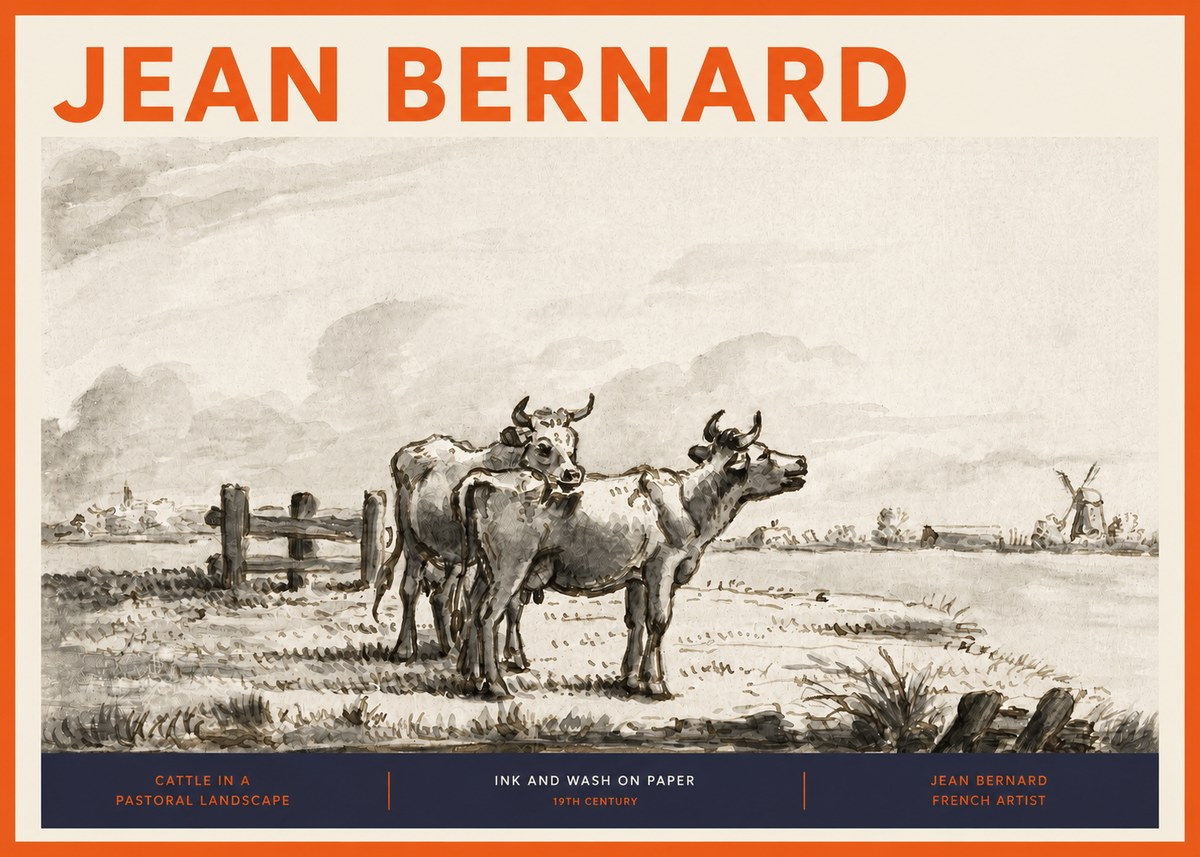 Jean Bernard Cattle in a Pastoral Landscape No2 - Póster
