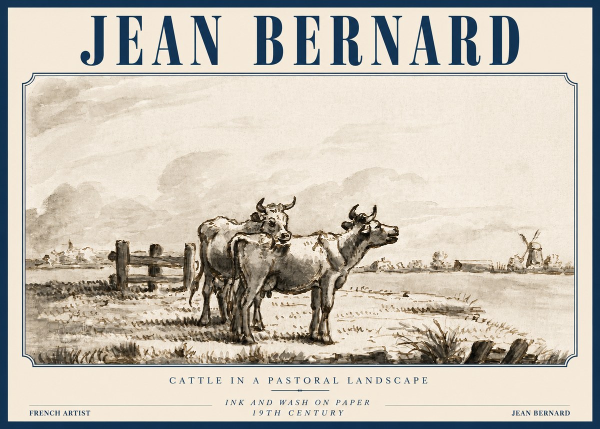 Jean Bernard Cattle in a Pastoral Landscape No3 - Póster