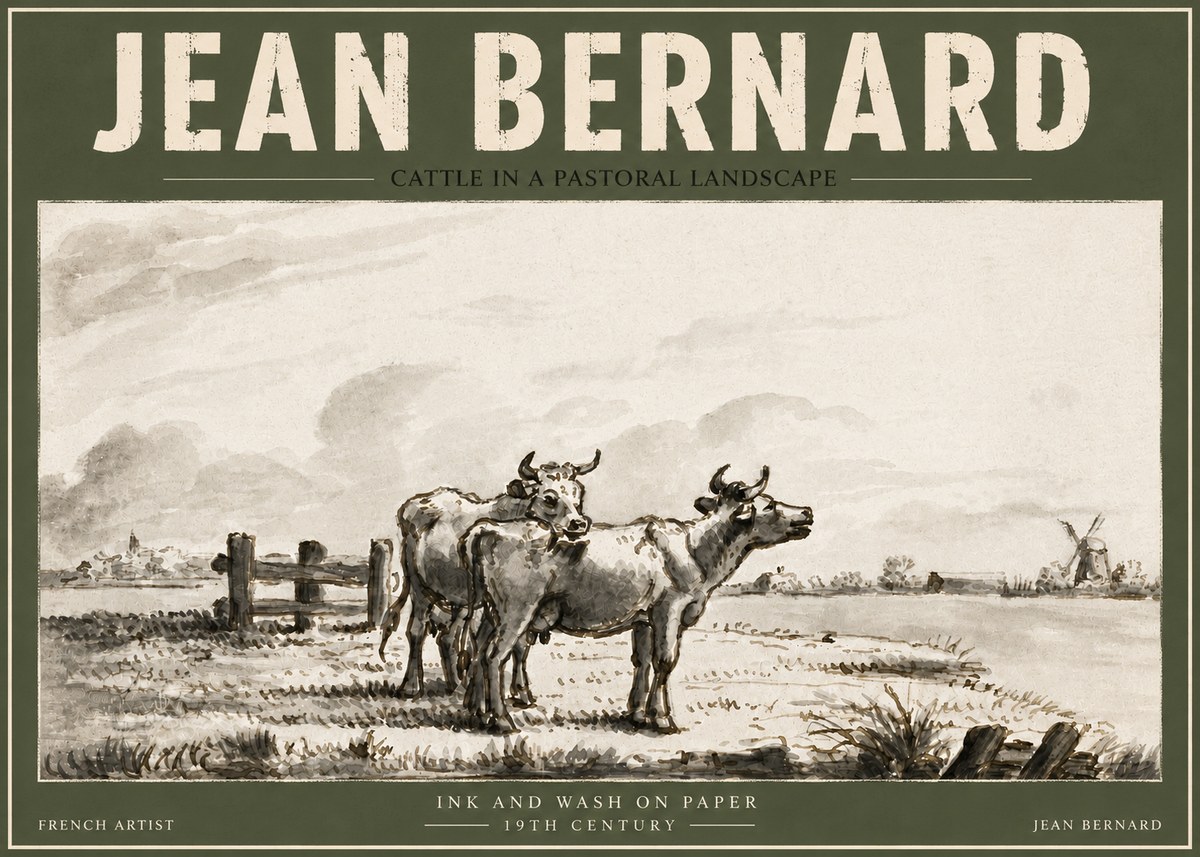 Jean Bernard Cattle in a Pastoral Landscape No4 - Póster