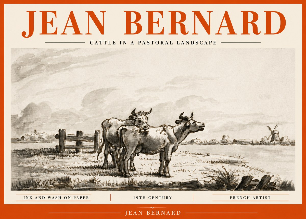 Jean Bernard Cattle in a Pastoral Landscape No6 - Póster