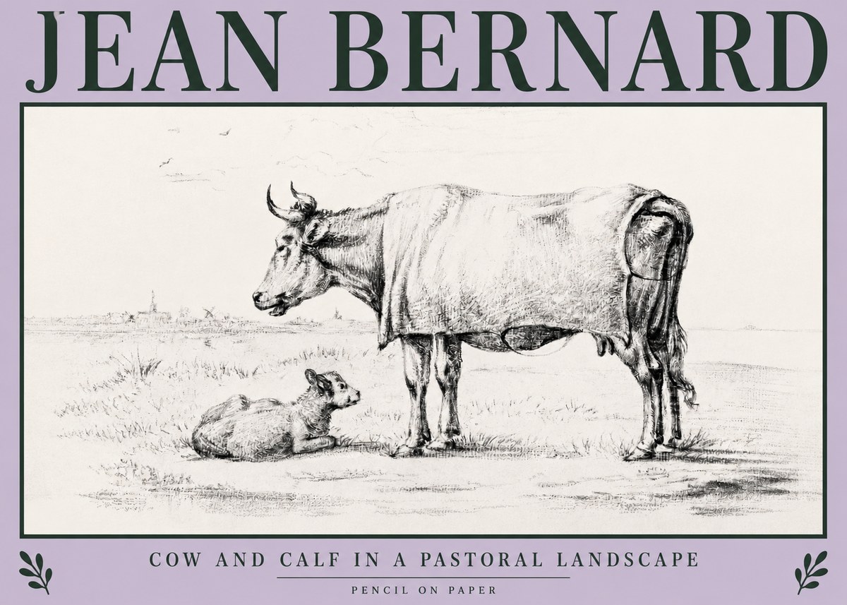 Jean Bernard Cow and Calf in a Pastoral Landscape No3 - Póster