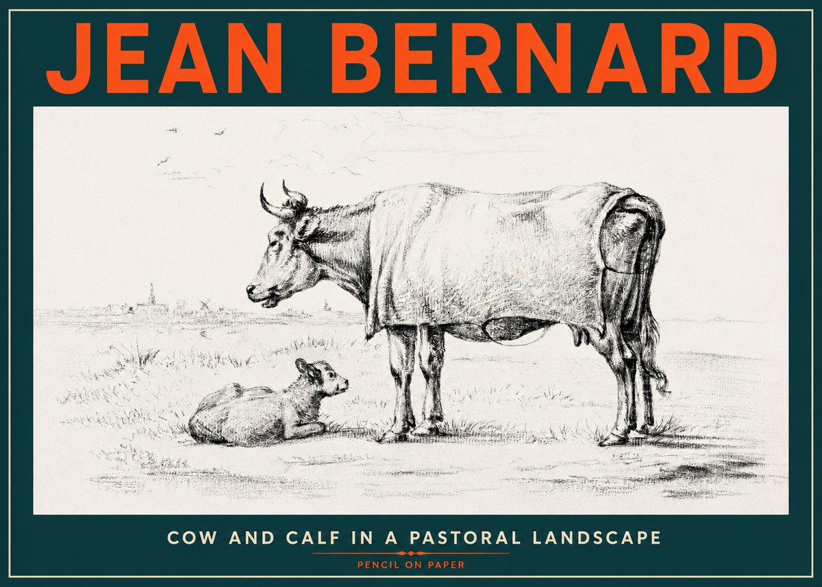 Jean Bernard Cow and Calf in a Pastoral Landscape No4 - Póster