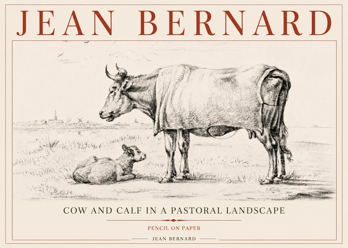Jean Bernard Cow and Calf in a Pastoral Landscape No5 - Póster