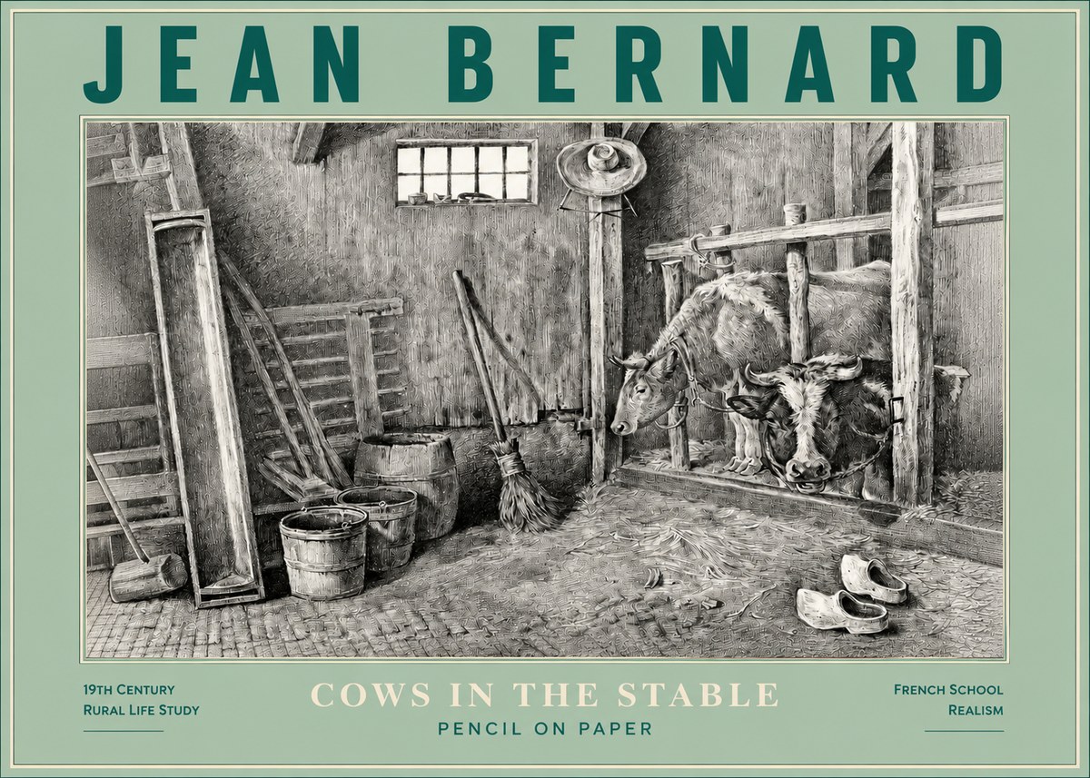 Jean Bernard Cows in the Stable No3 - Póster