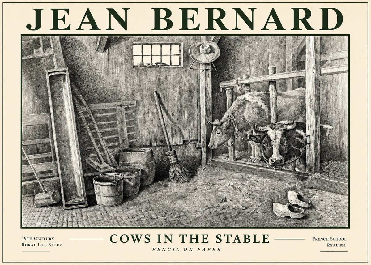 Jean Bernard Cows in the Stable No4 - Póster