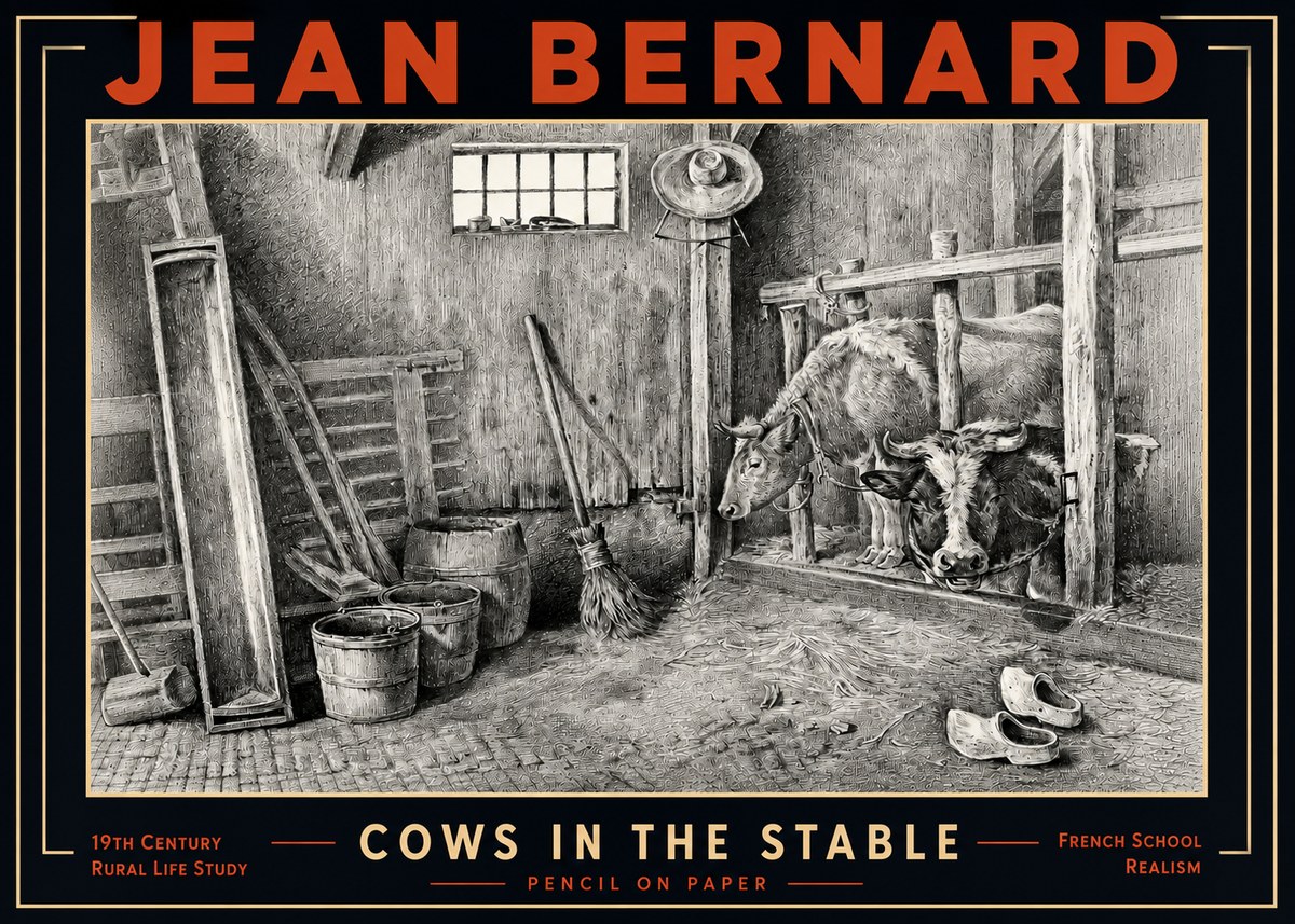 Jean Bernard Cows in the Stable No5 - Póster