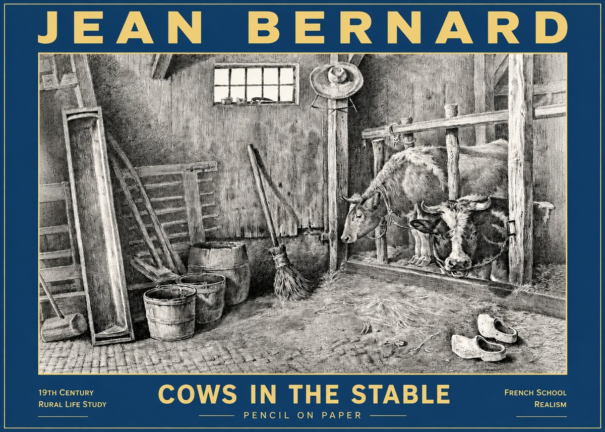 Jean Bernard Cows in the Stable No6 - Póster