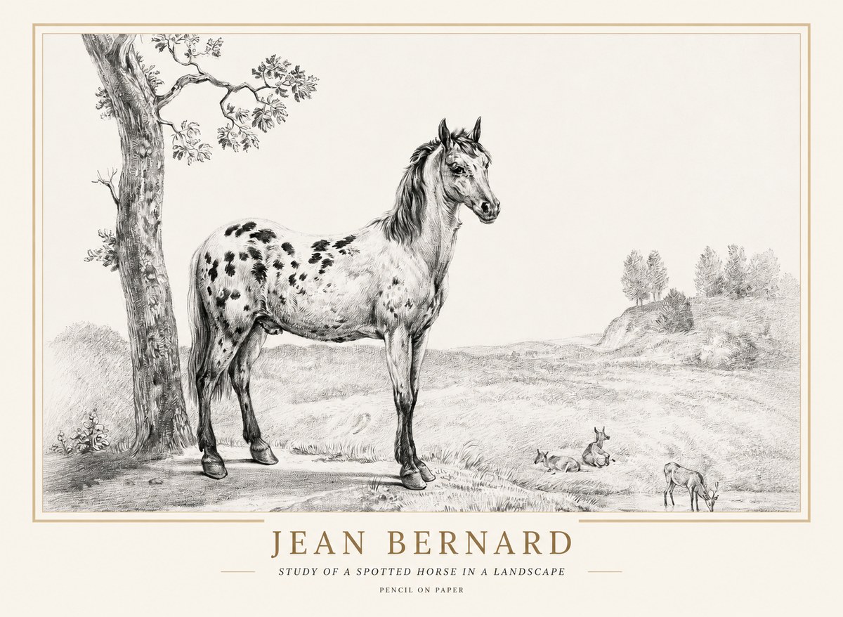 Jean Bernard Study of a Spotted Horse in a Landscape No1 - Póster