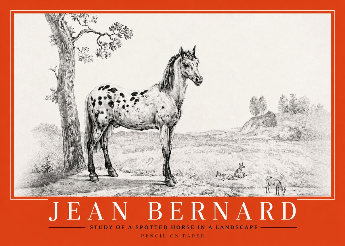 Jean Bernard Study of a Spotted Horse in a Landscape No2 - Póster