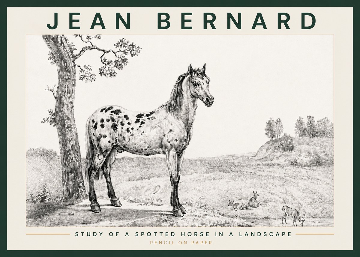 Jean Bernard Study of a Spotted Horse in a Landscape No3 - Póster