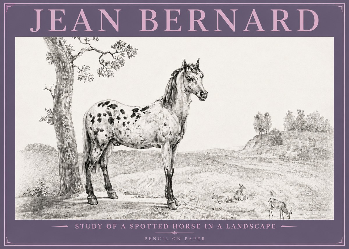 Jean Bernard Study of a Spotted Horse in a Landscape No4 - Póster