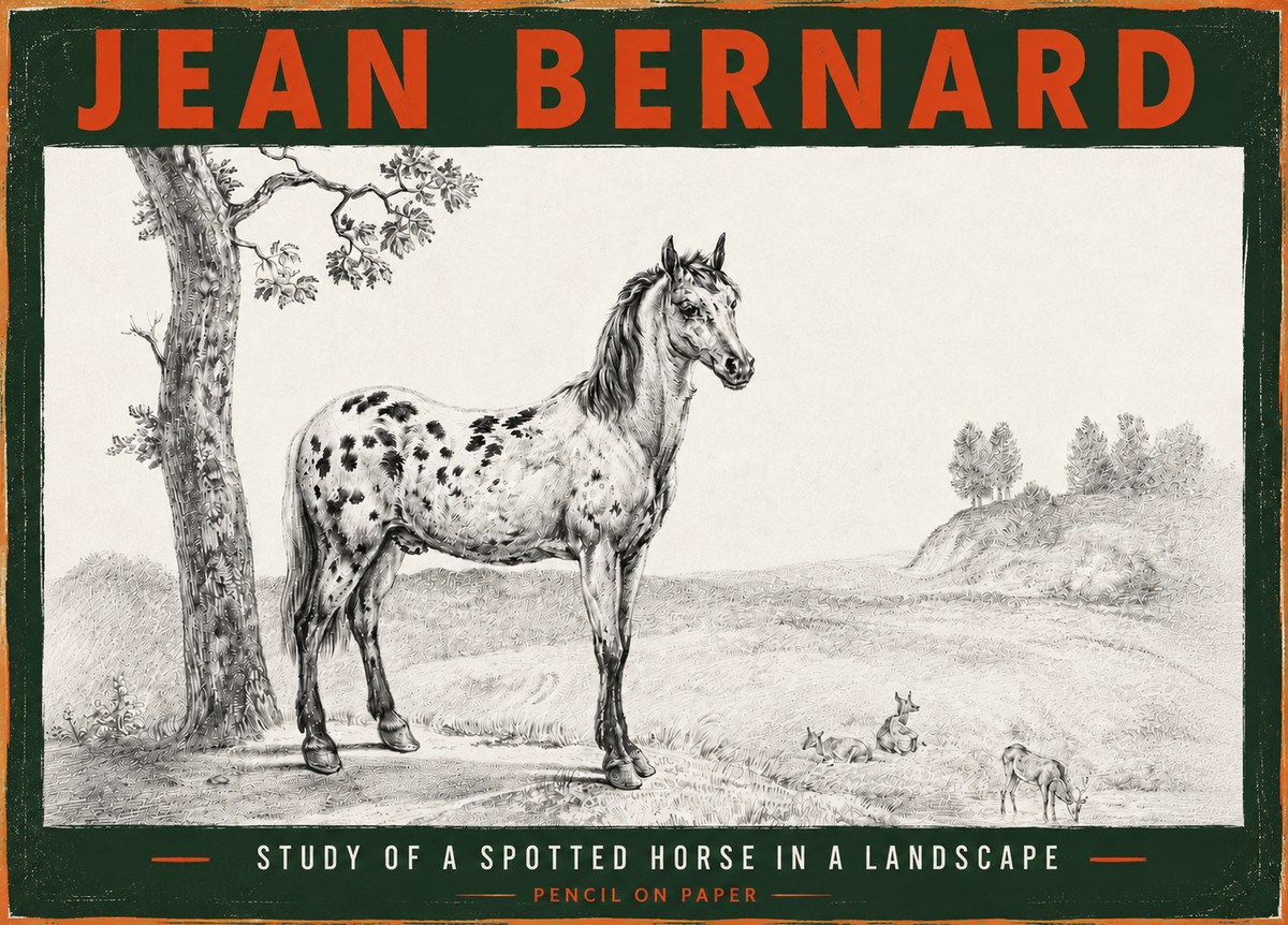 Jean Bernard Study of a Spotted Horse in a Landscape No6 - Póster
