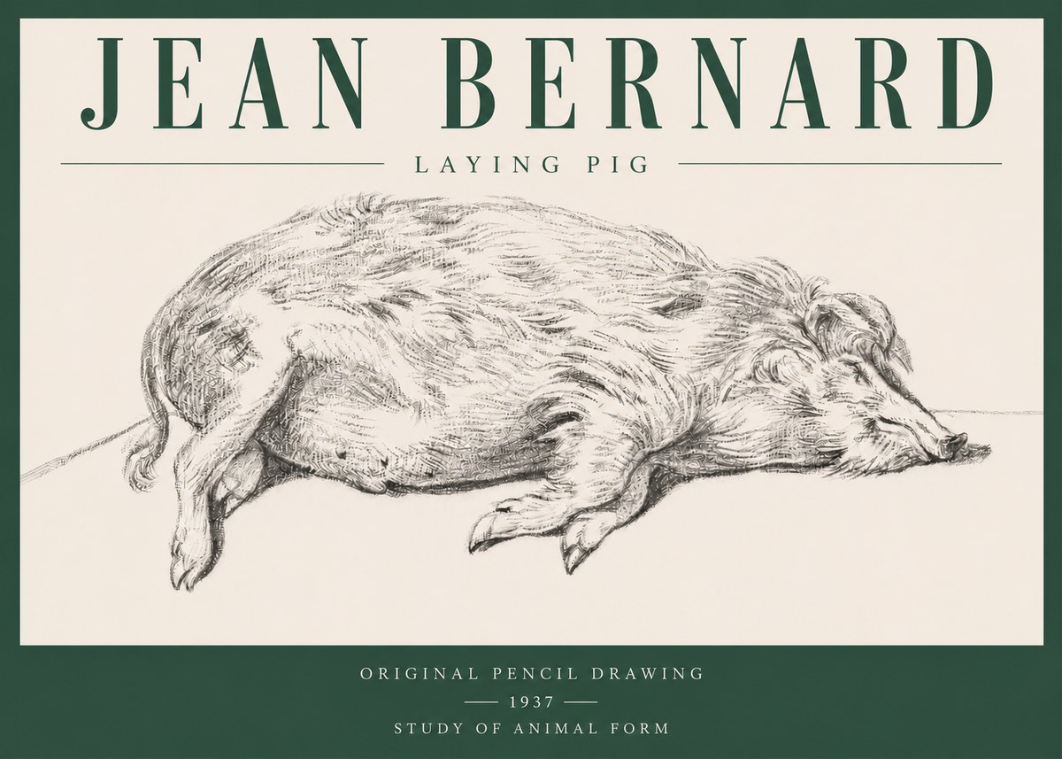 Jean Bernard Laying Pig No3 - Póster