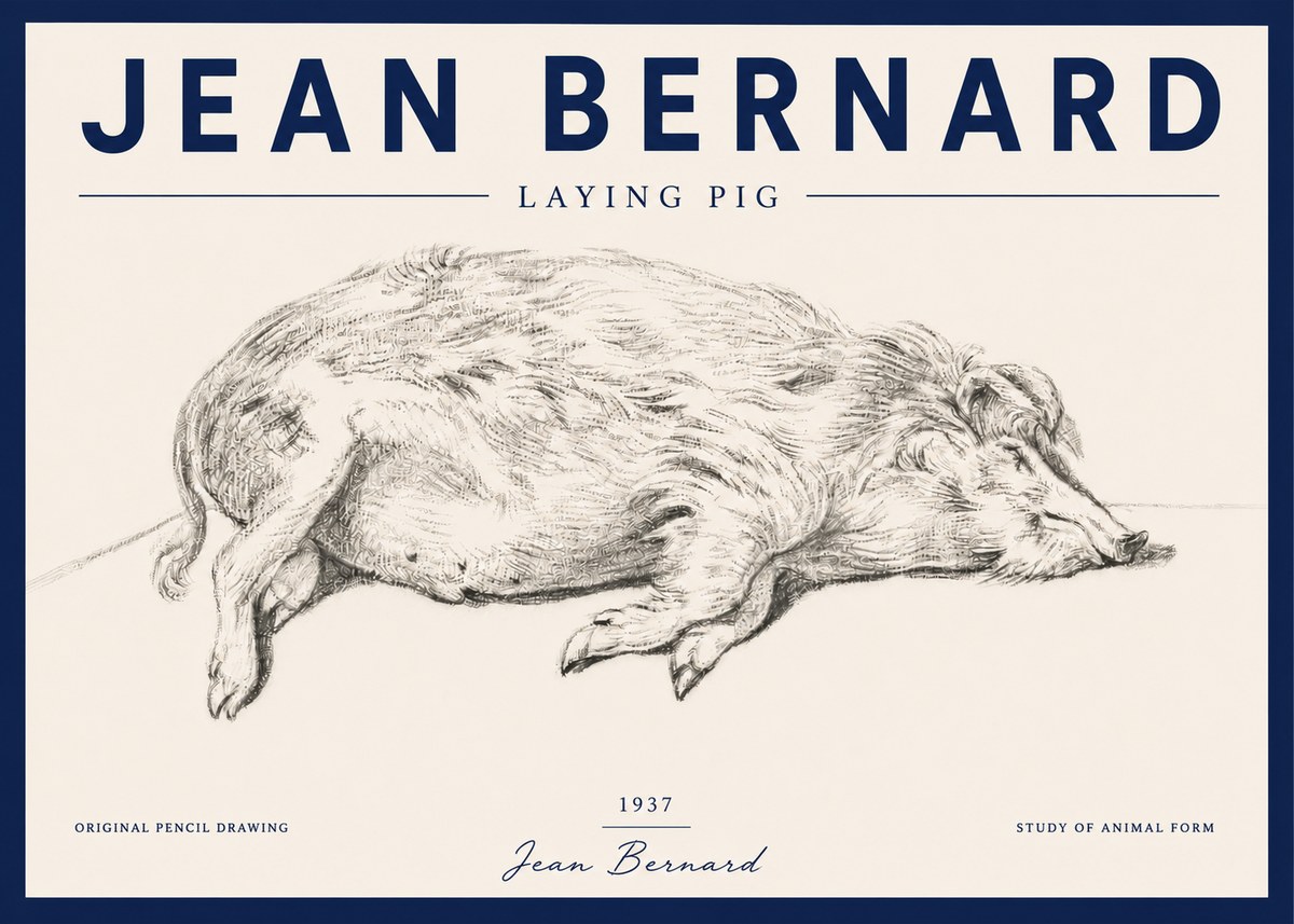 Jean Bernard Laying Pig No4 - Póster